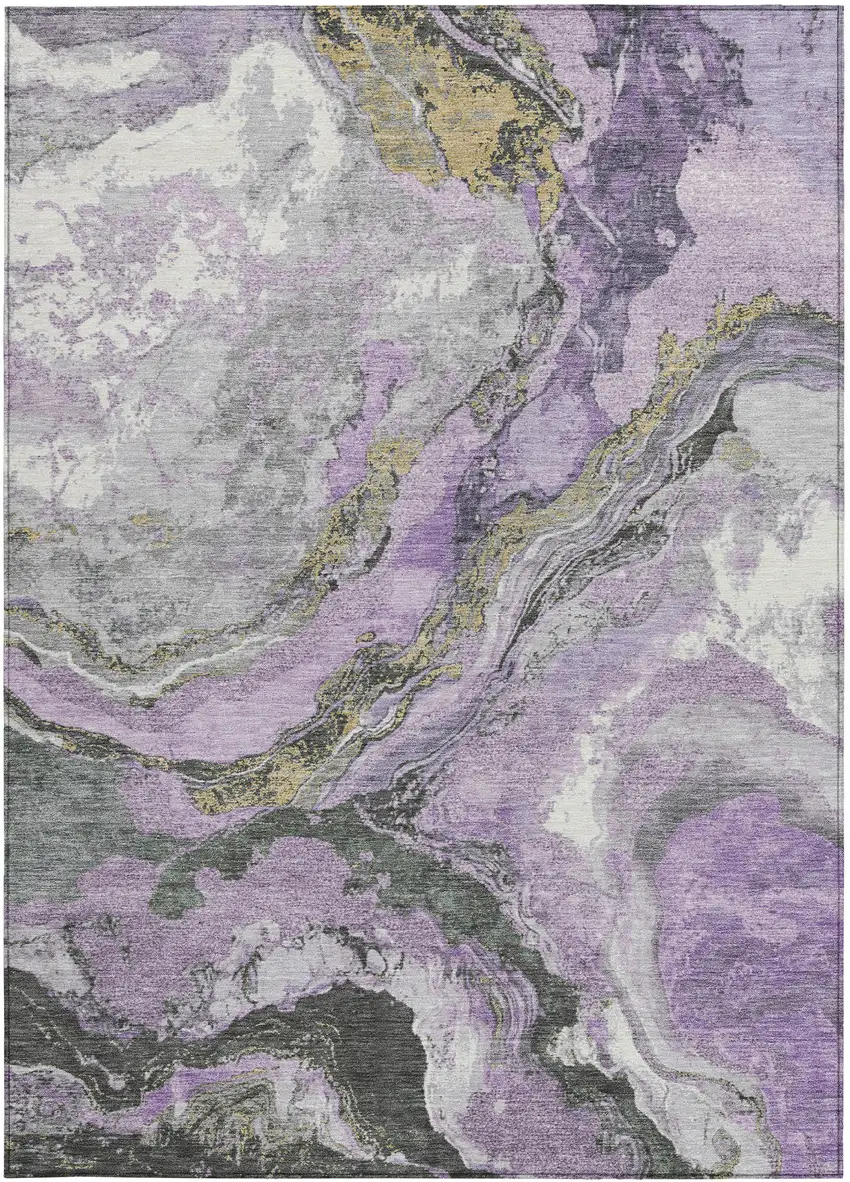 Lavender And Charcoal Abstract Washable Indoor Outdoor Area Rug Photo 1