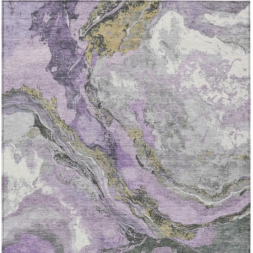 Lavender And Charcoal Abstract Washable Indoor Outdoor Area Rug Photo 9