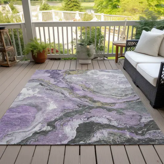 Lavender And Charcoal Abstract Washable Indoor Outdoor Area Rug Photo 8