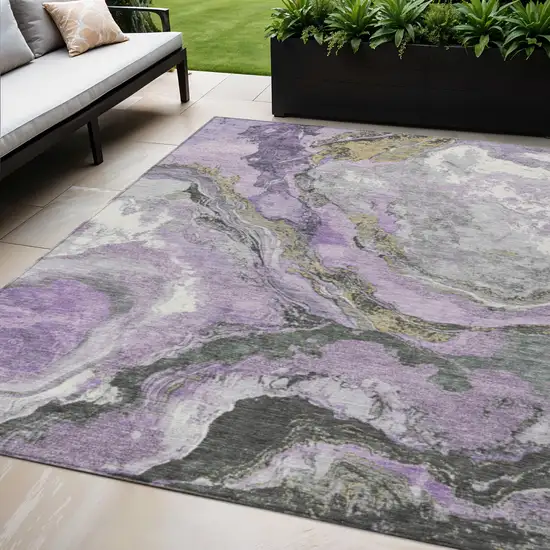 Lavender And Charcoal Abstract Washable Indoor Outdoor Area Rug Photo 2