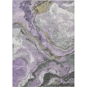 Photo of Lavender And Charcoal Abstract Washable Indoor Outdoor Area Rug