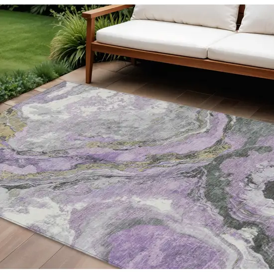 Lavender And Charcoal Abstract Washable Indoor Outdoor Area Rug Photo 2