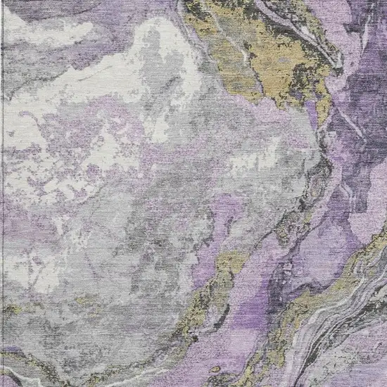 Lavender And Charcoal Abstract Washable Indoor Outdoor Area Rug Photo 3