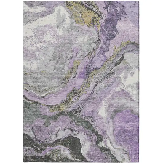 Lavender And Charcoal Abstract Washable Indoor Outdoor Area Rug Photo 1