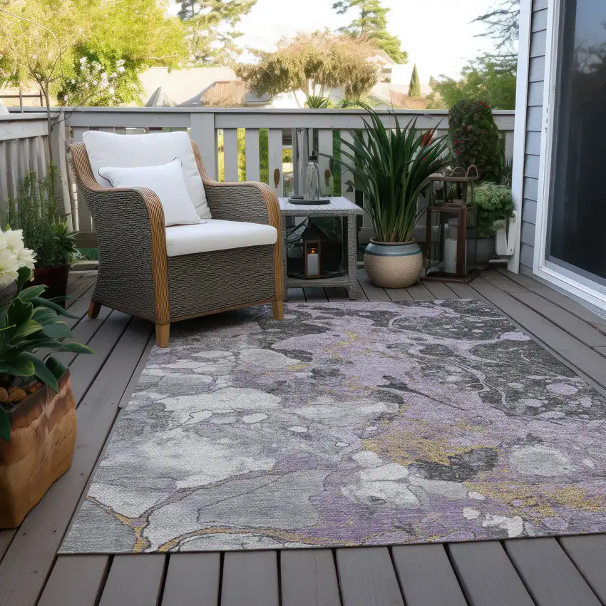 Lavender And Charcoal Abstract Washable Indoor Outdoor Area Rug Photo 4
