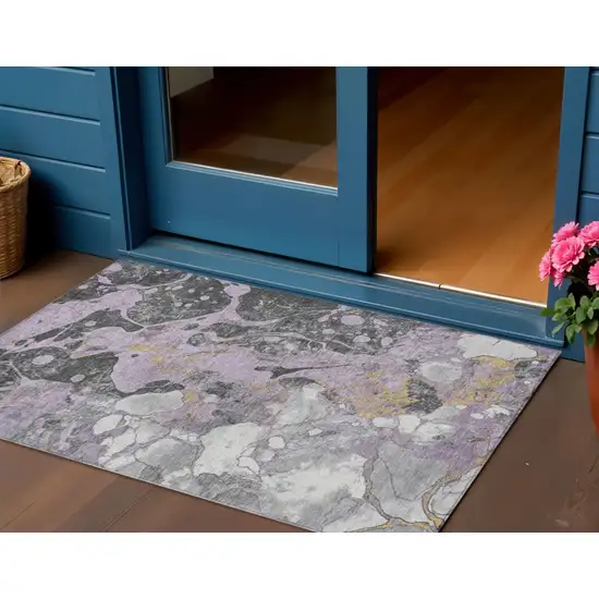 Lavender And Charcoal Abstract Washable Indoor Outdoor Area Rug Photo 2