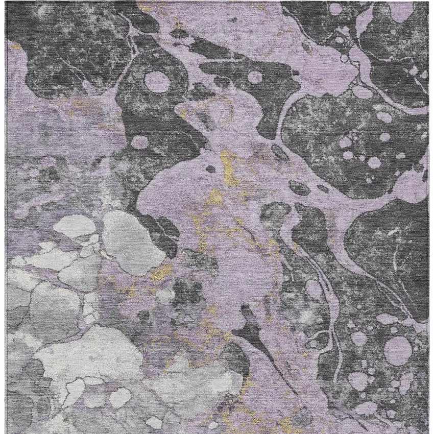 Lavender And Charcoal Abstract Washable Indoor Outdoor Area Rug Photo 9