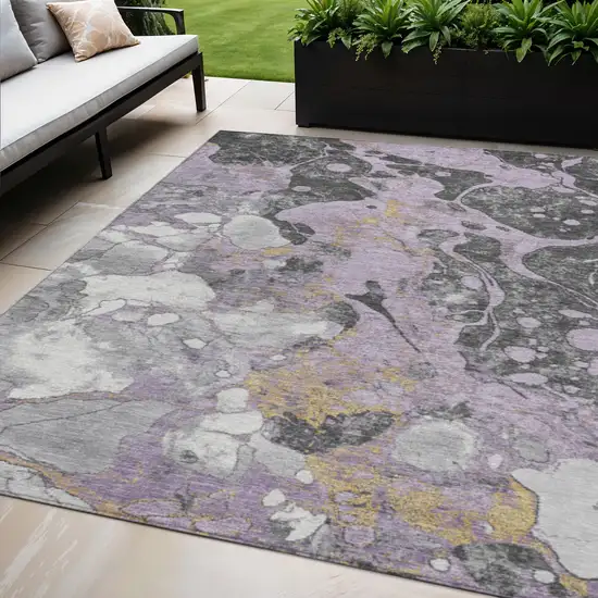 Lavender And Charcoal Abstract Washable Indoor Outdoor Area Rug Photo 2
