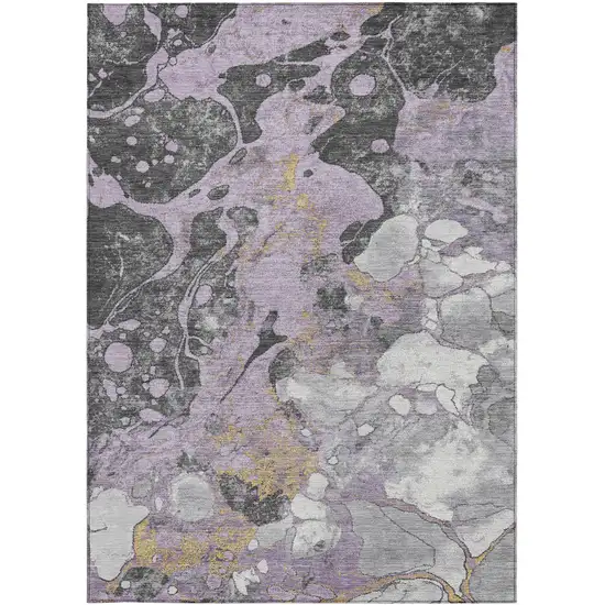 Lavender And Charcoal Abstract Washable Indoor Outdoor Area Rug Photo 9