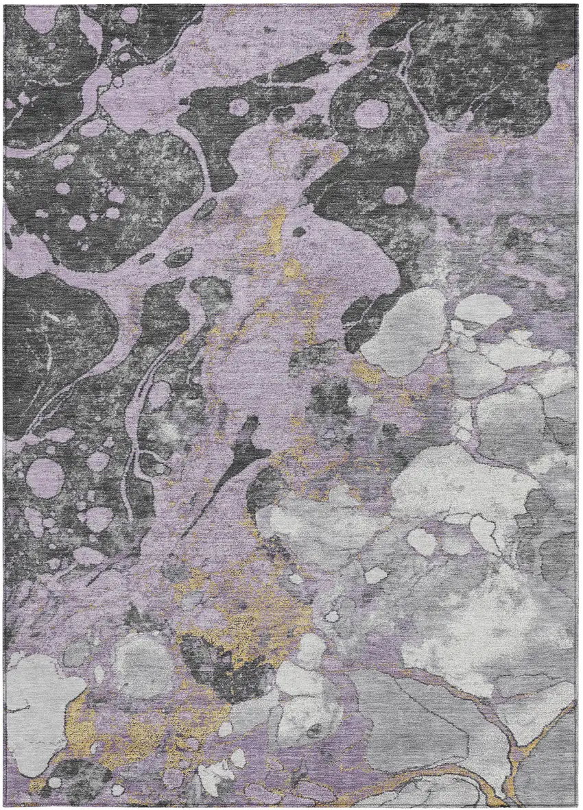 Lavender And Charcoal Abstract Washable Indoor Outdoor Area Rug Photo 9