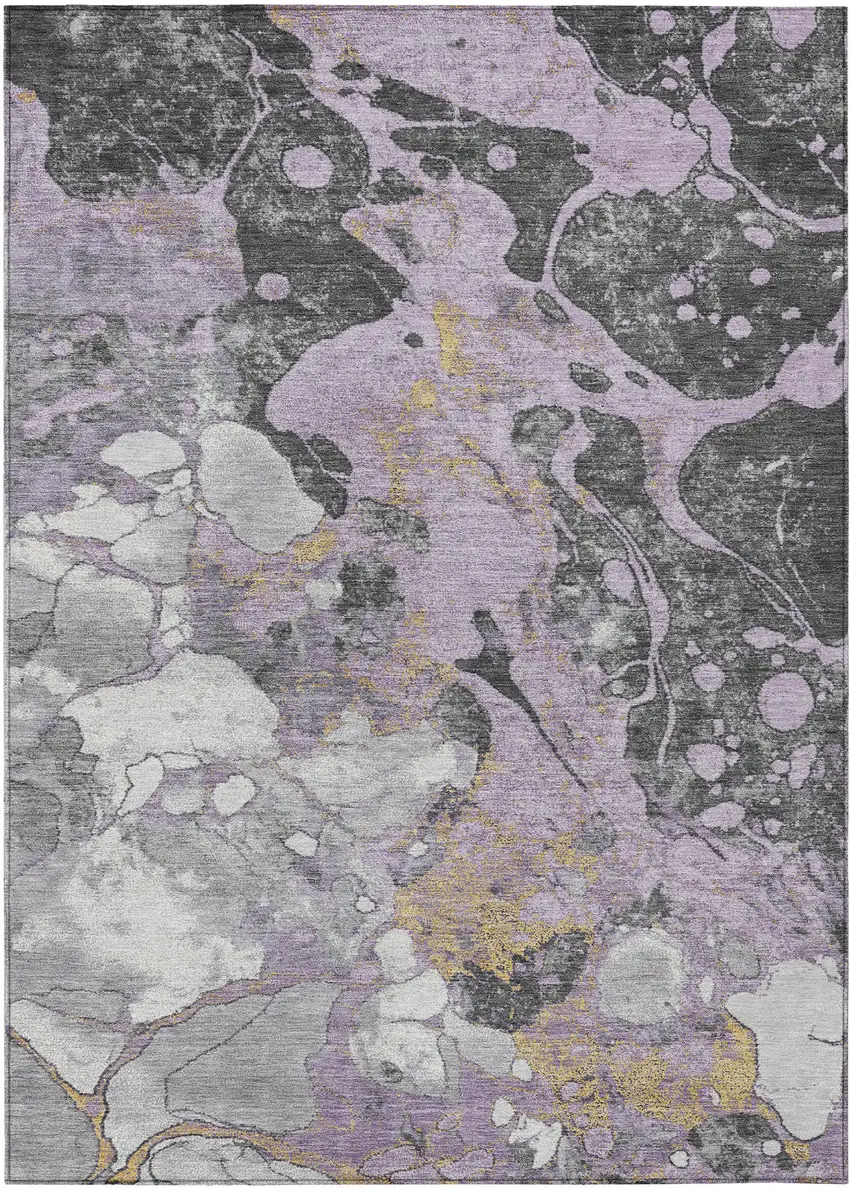 Lavender And Charcoal Abstract Washable Indoor Outdoor Area Rug Photo 8