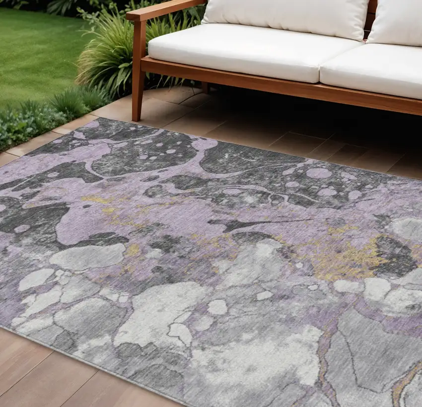 Lavender And Charcoal Abstract Washable Indoor Outdoor Area Rug Photo 2