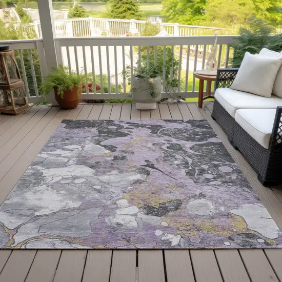 Lavender And Charcoal Abstract Washable Indoor Outdoor Area Rug Photo 8