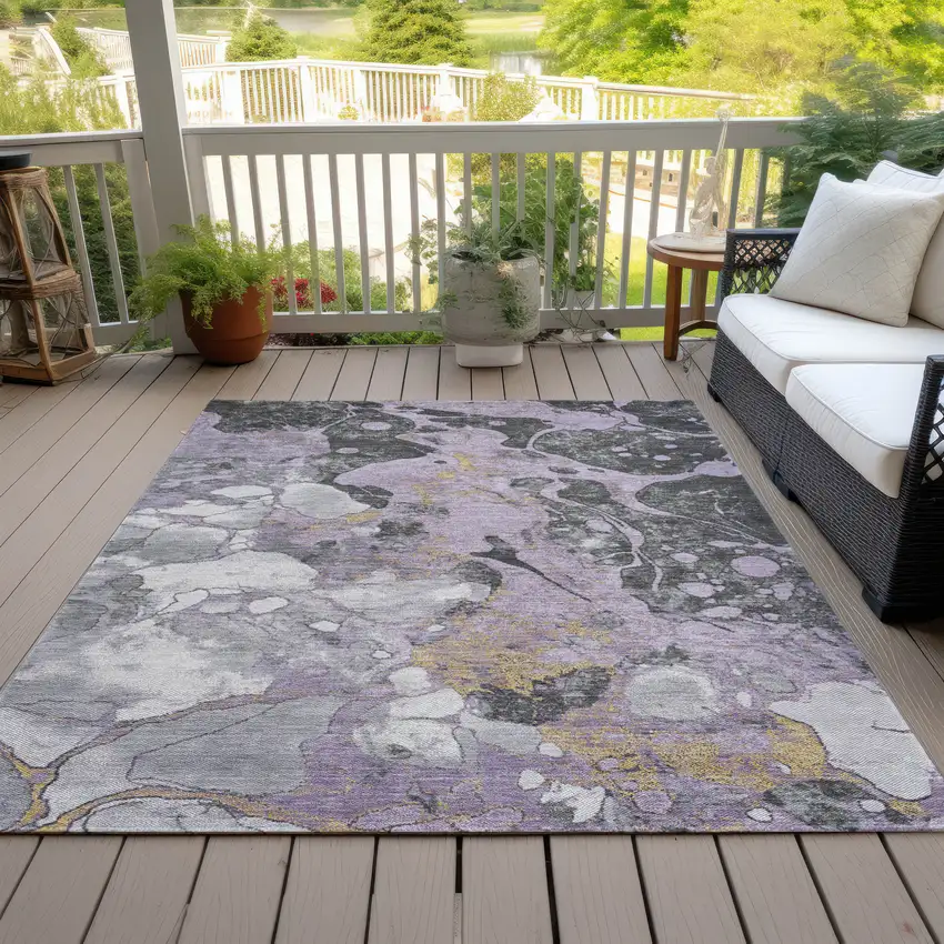 Lavender And Charcoal Abstract Washable Indoor Outdoor Area Rug Photo 8