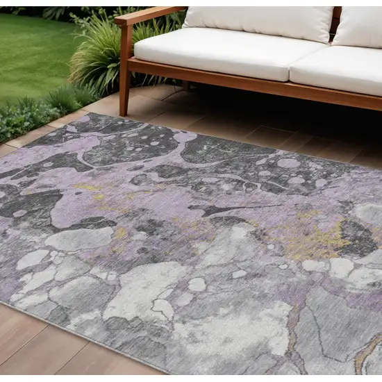 Lavender And Charcoal Abstract Washable Indoor Outdoor Area Rug Photo 2
