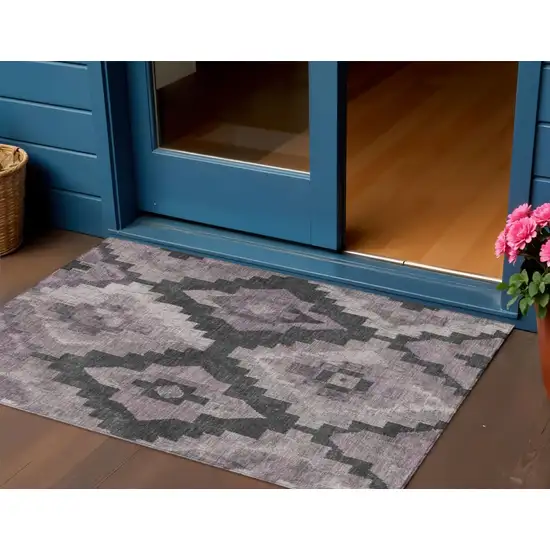 Lavender And Charcoal Aztec Washable Indoor Outdoor Area Rug Photo 2