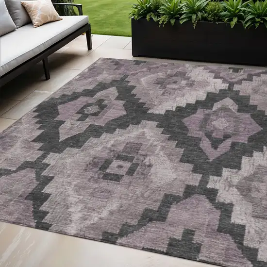 Lavender And Charcoal Aztec Washable Indoor Outdoor Area Rug Photo 2