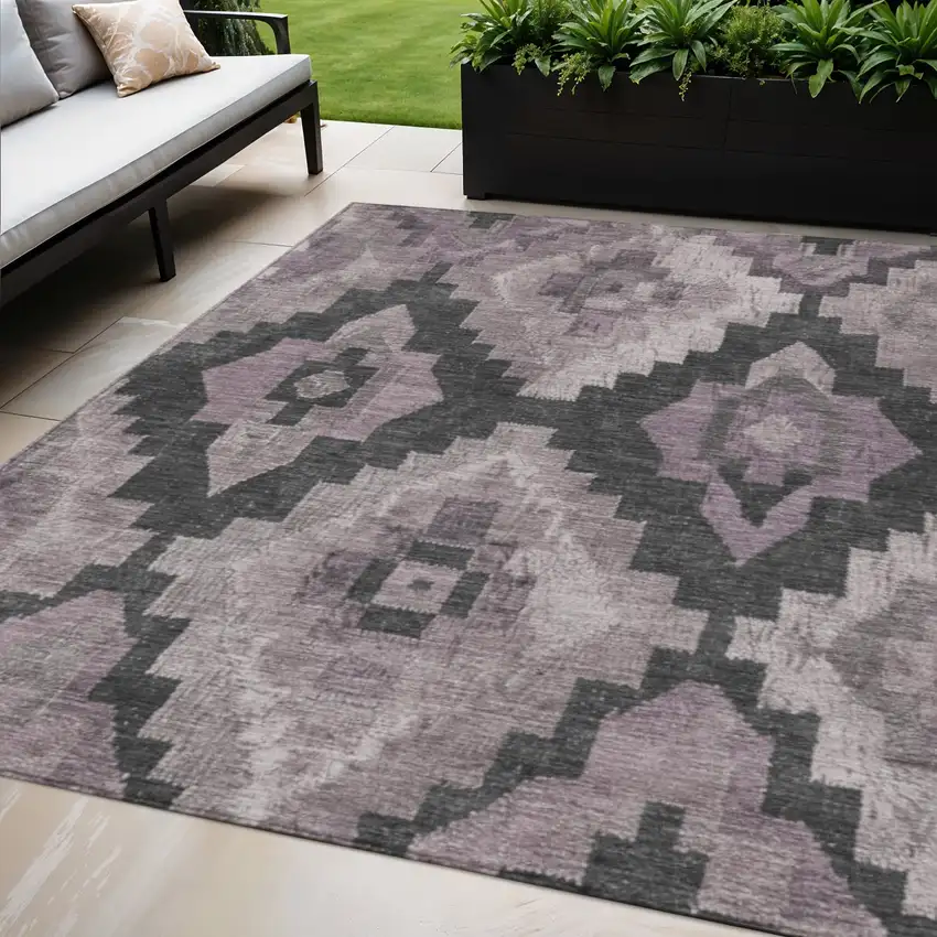 Lavender And Charcoal Aztec Washable Indoor Outdoor Area Rug Photo 2