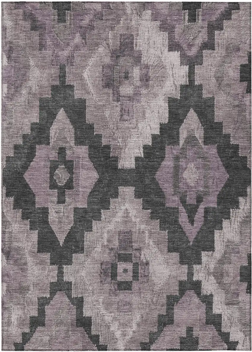 Lavender And Charcoal Aztec Washable Indoor Outdoor Area Rug Photo 1
