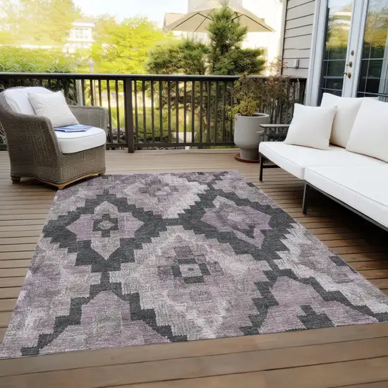 Lavender And Charcoal Aztec Washable Indoor Outdoor Area Rug Photo 8