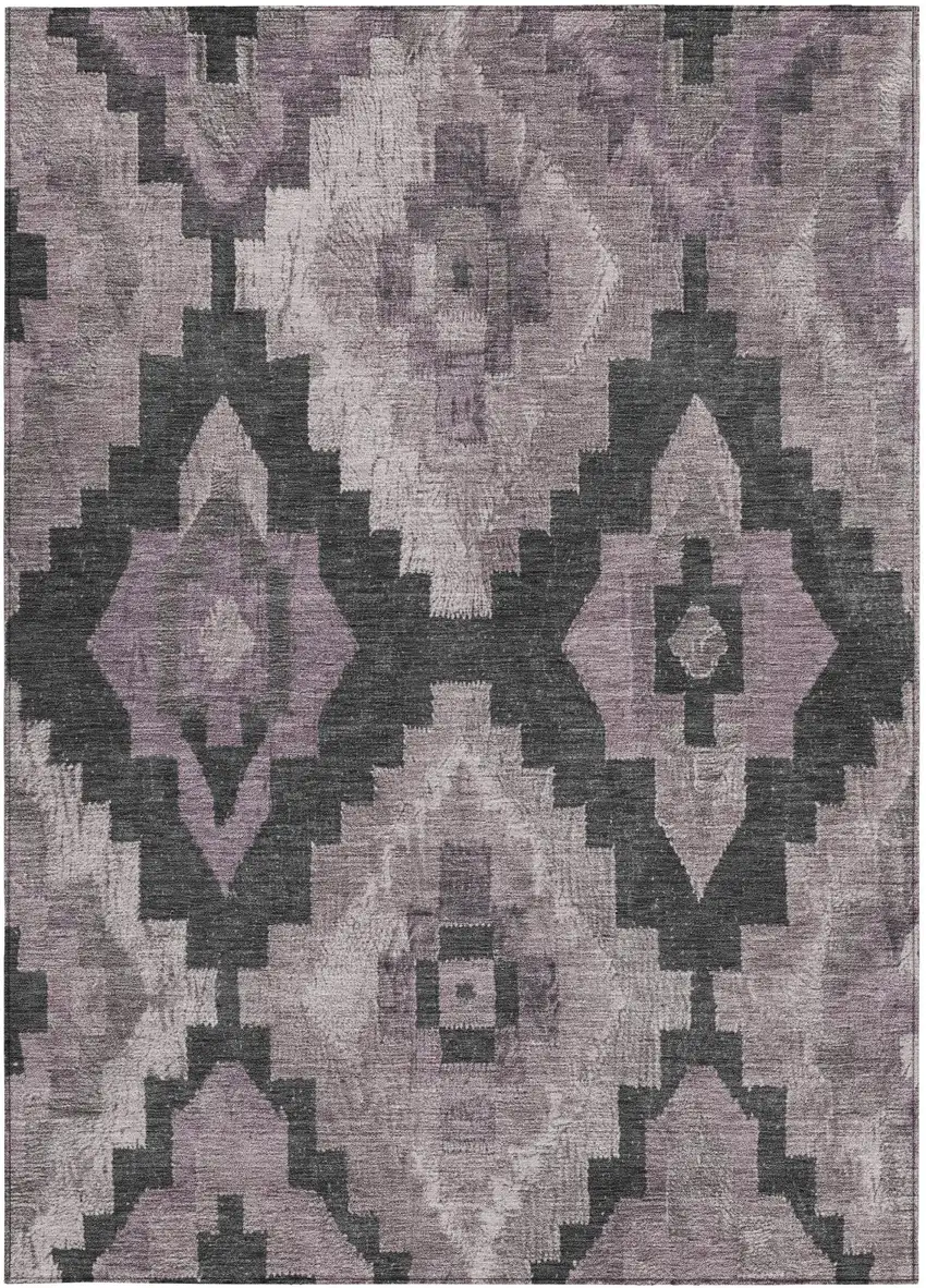 Lavender And Charcoal Aztec Washable Indoor Outdoor Area Rug Photo 3