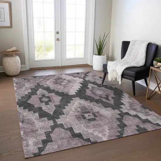 Lavender And Charcoal Aztec Washable Indoor Outdoor Area Rug Photo 6