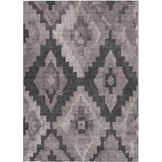Lavender And Charcoal Aztec Washable Indoor Outdoor Area Rug Photo 3