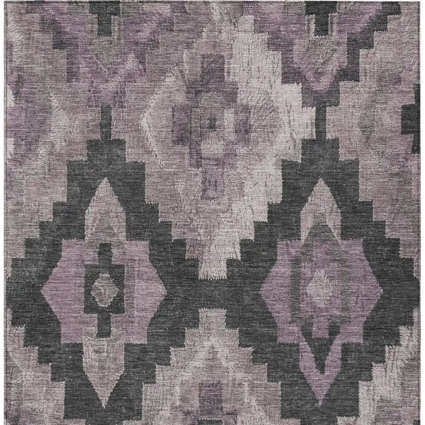 Lavender And Charcoal Aztec Washable Indoor Outdoor Area Rug Photo 9
