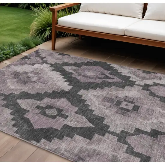 Lavender And Charcoal Aztec Washable Indoor Outdoor Area Rug Photo 2