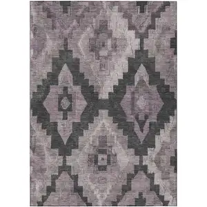 Photo of Lavender And Charcoal Aztec Washable Indoor Outdoor Area Rug