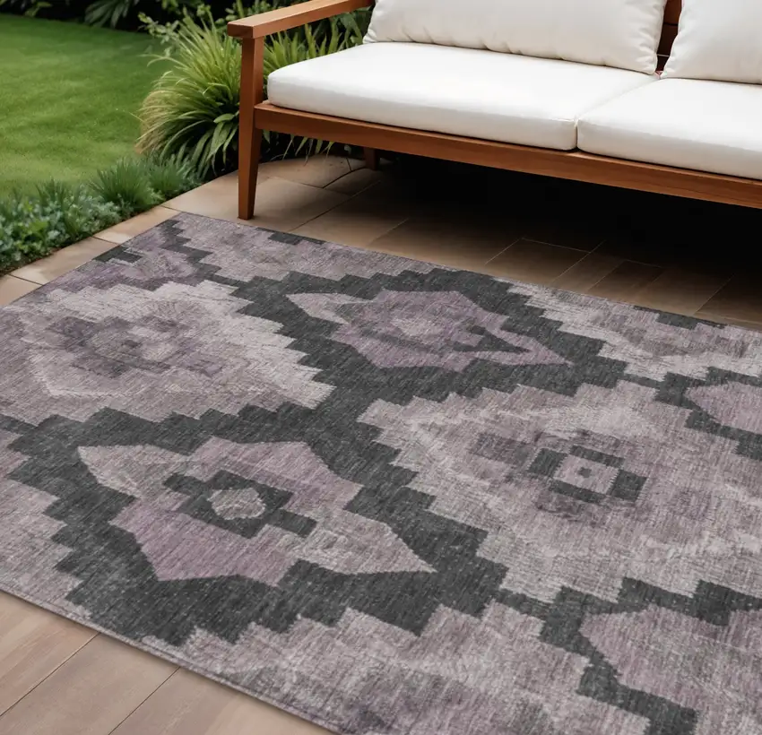 Lavender And Charcoal Aztec Washable Indoor Outdoor Area Rug Photo 2