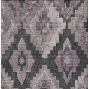 Photo of Lavender And Charcoal Aztec Washable Indoor Outdoor Area Rug