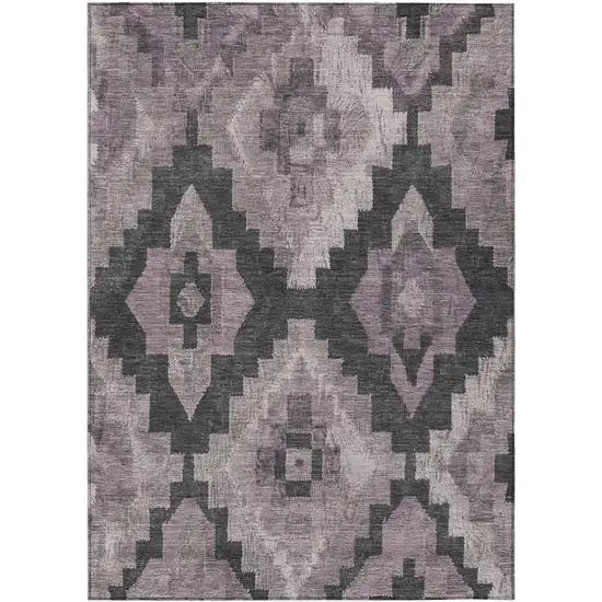 Lavender And Charcoal Aztec Washable Indoor Outdoor Area Rug Photo 1