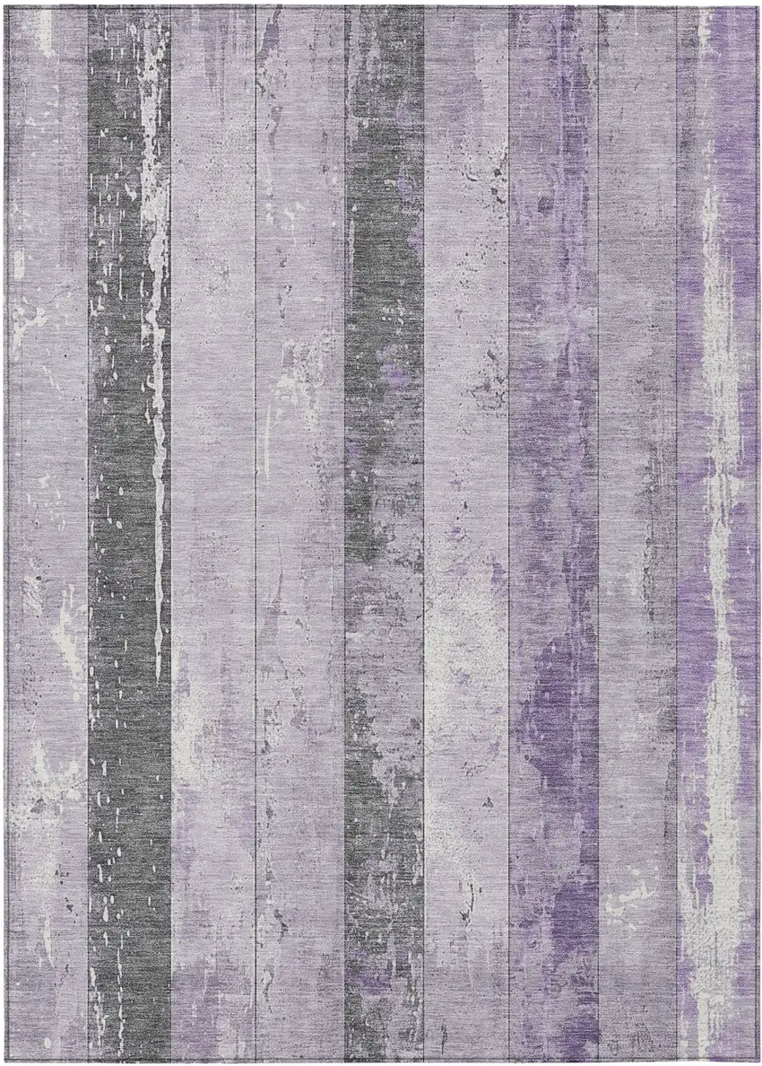 Lavender And Charcoal Striped Washable Indoor Outdoor Area Rug Photo 1