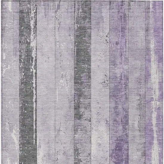Lavender And Charcoal Striped Washable Indoor Outdoor Area Rug Photo 3