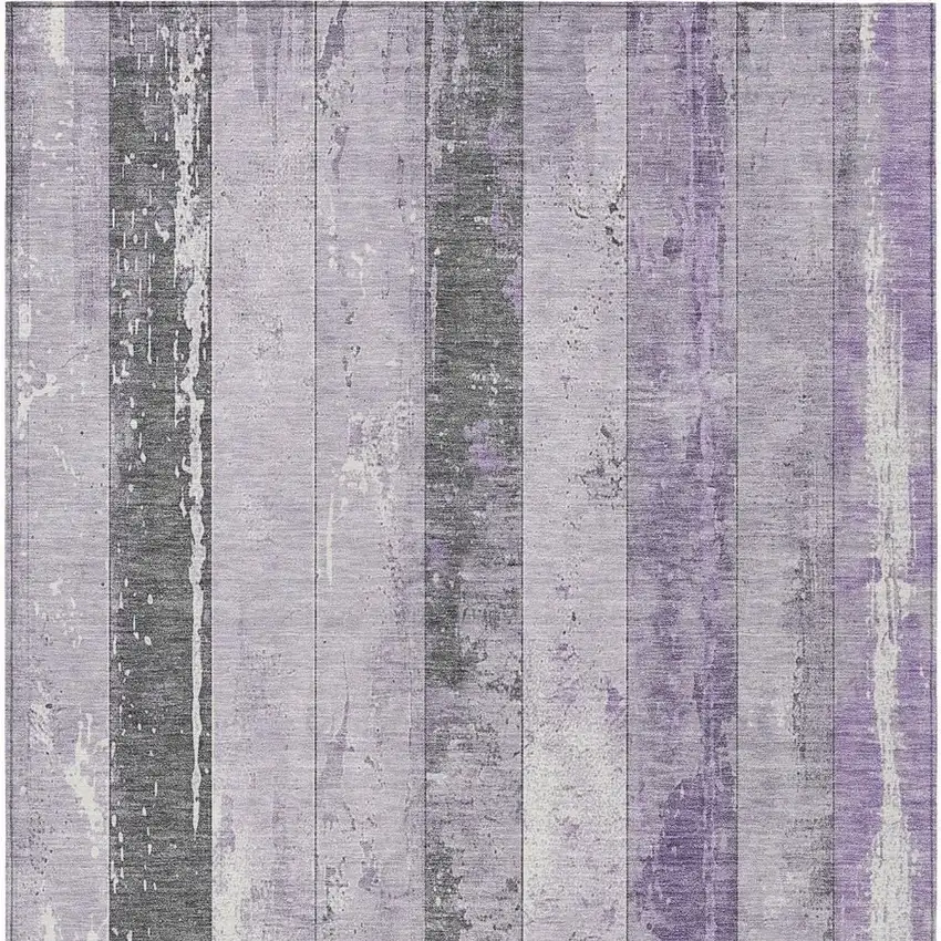 Lavender And Charcoal Striped Washable Indoor Outdoor Area Rug Photo 3