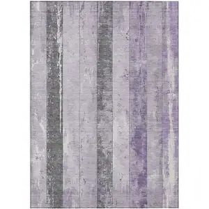 Photo of Lavender And Charcoal Striped Washable Indoor Outdoor Area Rug