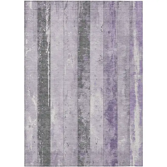 Lavender And Charcoal Striped Washable Indoor Outdoor Area Rug Photo 1
