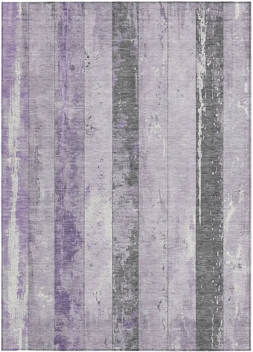 Lavender And Charcoal Striped Washable Indoor Outdoor Area Rug Photo 7