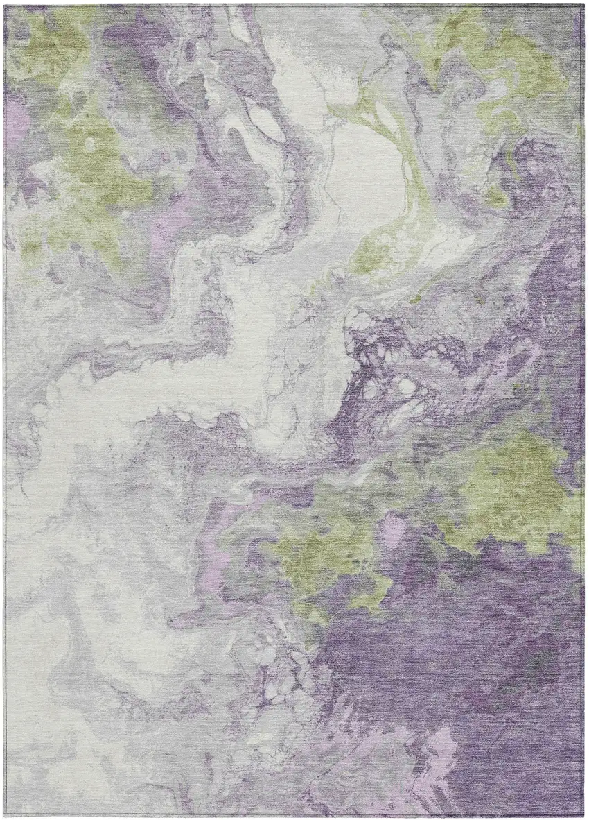 Lavender And Fern Green Abstract Washable Indoor Outdoor Area Rug Photo 1