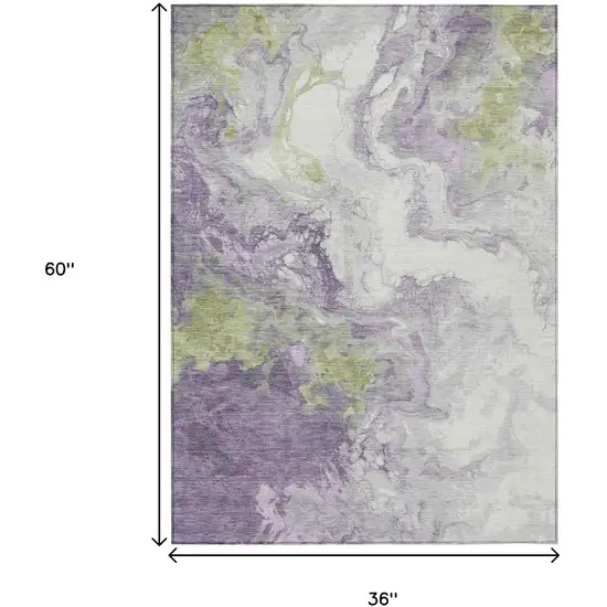 Lavender And Fern Green Abstract Washable Indoor Outdoor Area Rug Photo 9