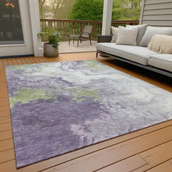 Lavender And Fern Green Abstract Washable Indoor Outdoor Area Rug Photo 7