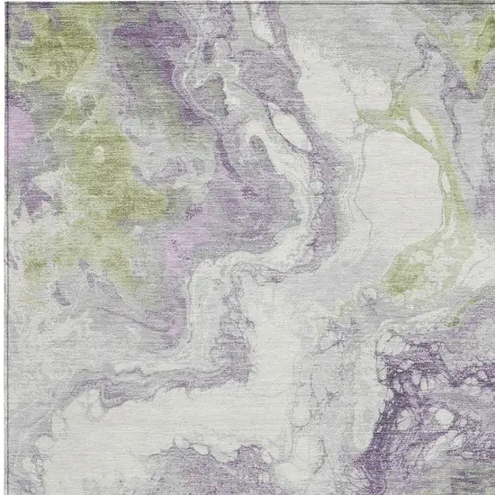 Lavender And Fern Green Abstract Washable Indoor Outdoor Area Rug Photo 3