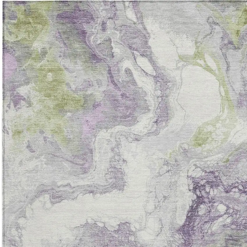 Lavender And Fern Green Abstract Washable Indoor Outdoor Area Rug Photo 3