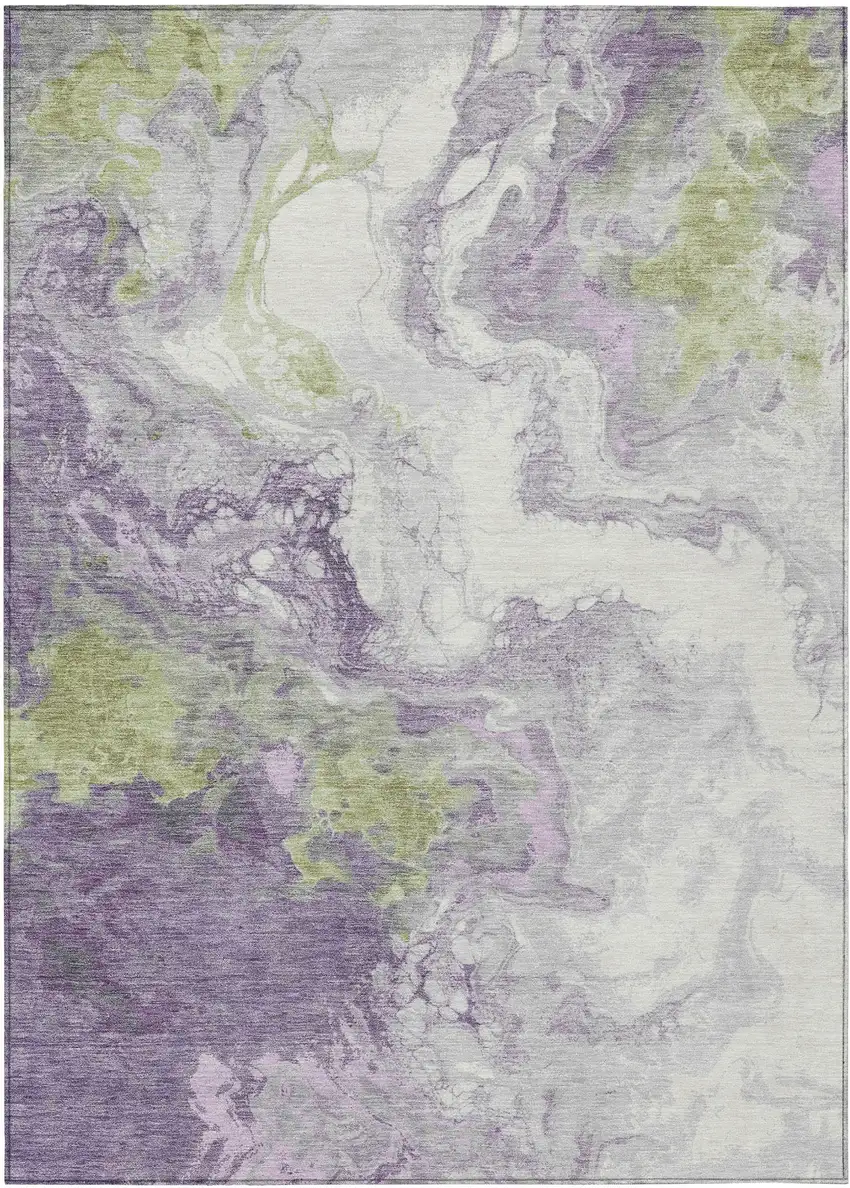 Lavender And Fern Green Abstract Washable Indoor Outdoor Area Rug Photo 1