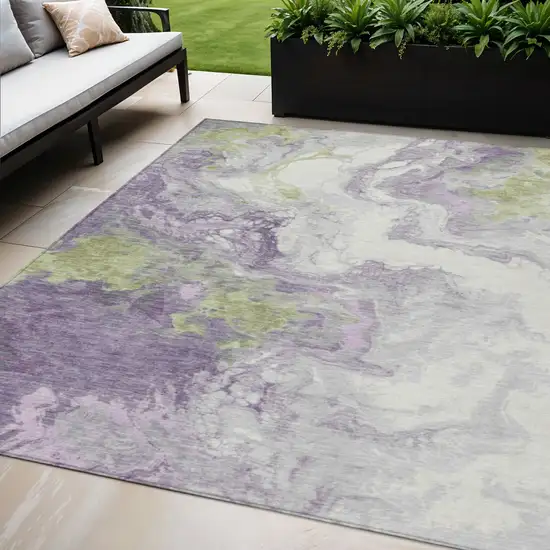 Lavender And Fern Green Abstract Washable Indoor Outdoor Area Rug Photo 2