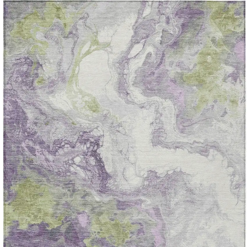 Lavender And Fern Green Abstract Washable Indoor Outdoor Area Rug Photo 9