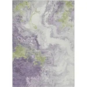Photo of Lavender And Fern Green Abstract Washable Indoor Outdoor Area Rug