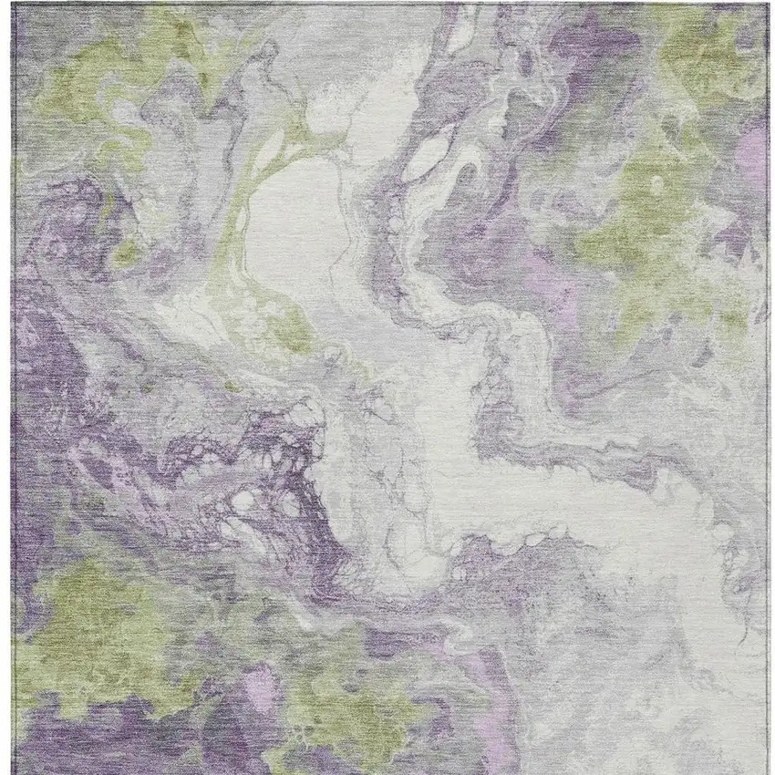 Lavender And Fern Green Abstract Washable Indoor Outdoor Area Rug Photo 3