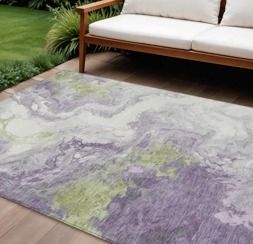 Lavender And Fern Green Abstract Washable Indoor Outdoor Area Rug Photo 2